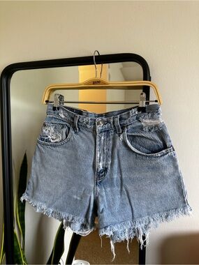 Light Wash Distressed Denim Shorts - Women
